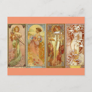 Das Art Nouveau der vier Saisons Postkarte