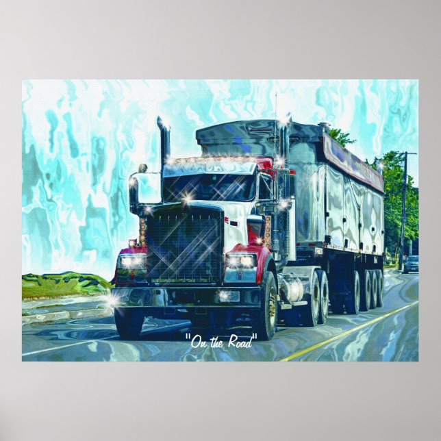 Das Art Poster des Big Rig Red Freight Truck Fahre (Vorne)
