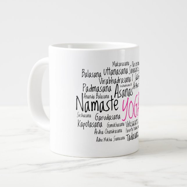 Das Asanas des Yoga-Lehrers Sanskrit Yoga-Posen Jumbo-Tasse (Vorderseite Links)