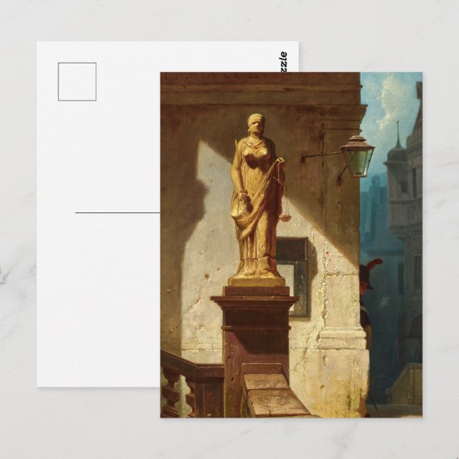 Das Auge des Rechts, Gerechtigkeit von Carl Spitzw Postkarte (Vorne/Hinten)