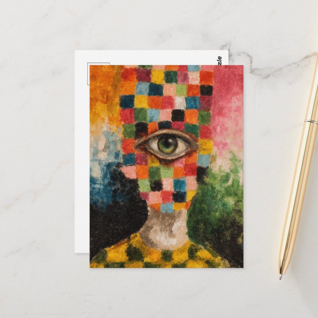 Das Auge des surrealen Single Postkarte (Vorderseite/Rückseite Beispiel)