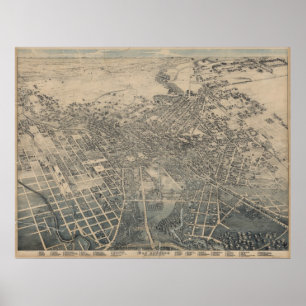 Das Augen-panoramische Karte 1886 Vogels San Poster