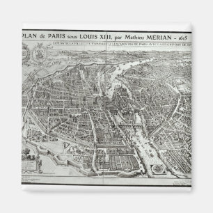 Das Augen-Plan des Vogels von Paris, 1615 Magnet