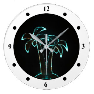 Das Aussehen der Neon, die tropische Palmen hinauf Große Wanduhr