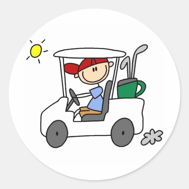 Das Autofahren des Golfkartentafels Runder Aufkleber (Vorderseite)