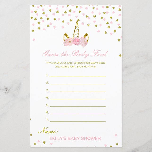 Das Baby Food Baby Shower Game kann man bestellen (Vorderseite)