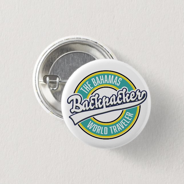 Das Bahamas Backpacker World Traveller Retro Logo. Button (Vorne & Hinten)