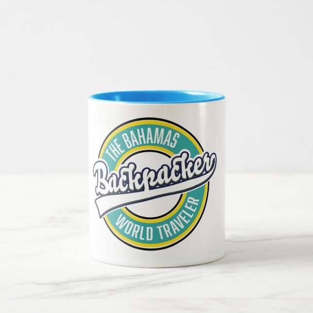Das Bahamas Backpacker World Traveller Retro Logo. Zweifarbige Tasse (Mittel)