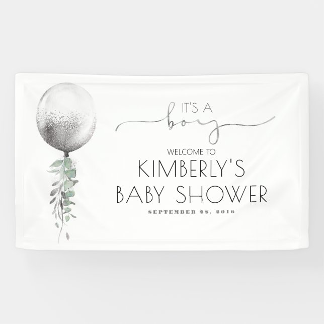 Das Banner des jungen Silver Balloon Baby Showers (Horizontal)