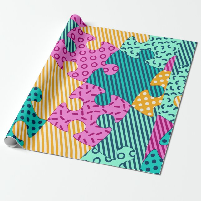 Das Banner mit geometrischen Rätsel, Memphis-Backg Geschenkpapier (Ungerollt)