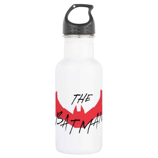 Das Batman-handgeschriebene Bat-Logo Edelstahlflasche (Vorderseite)