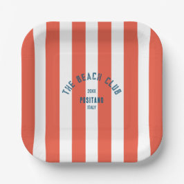 Das Beach Club Wappen Orange Red Cabana Strip Pappteller