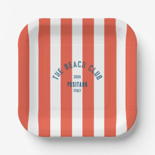 Das Beach Club Wappen Orange Red Cabana Strip Pappteller
