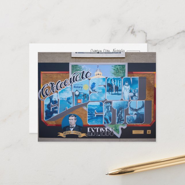 Das Begrüßungszeichen von Carson City, Nevada Postkarte (Vorderseite/Rückseite Beispiel)