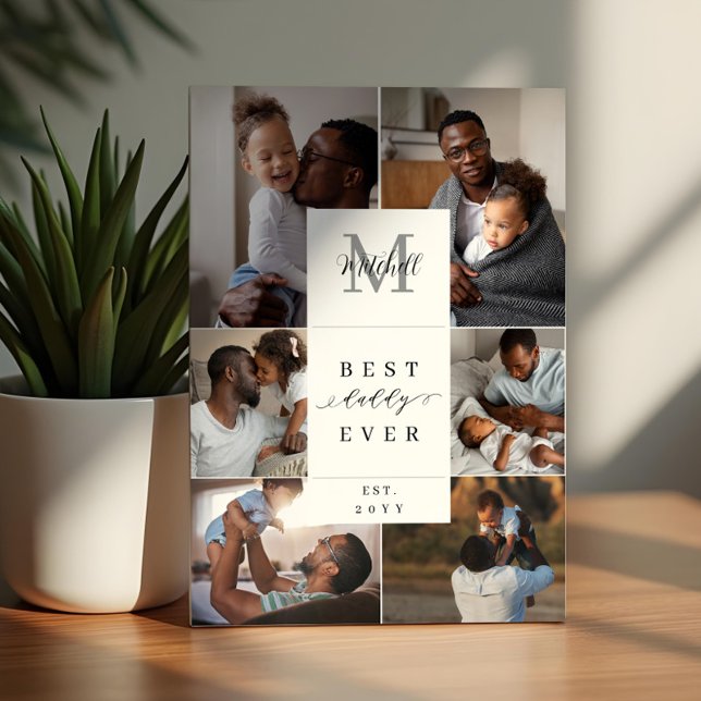 Das beste Daddy-Pater-Monogramm des 6. Fotos Fotoplatte (Best Daddy Ever Father's Day 6 Photo Monogram Plaque)
