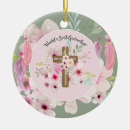 Das beste GODMOTHER-POEM der Welt - Blumenkreuz Keramik Ornament