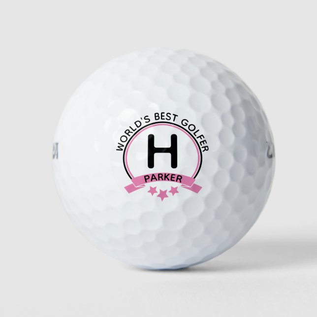 Das beste Golfer-Pink-Personalisierte Monogramm de Golfball (Vorderseite)