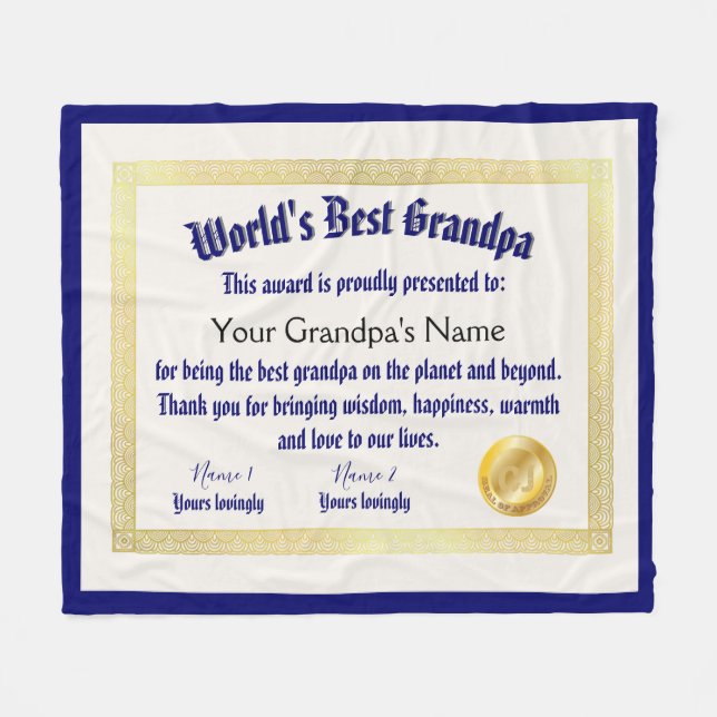 Das beste Grandpa-Zertifikat der modernen Funny Wo Fleecedecke (Vorderseite (Horizontal))