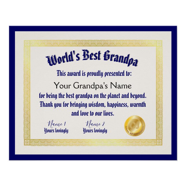 Das beste Grandpa-Zertifikat der modernen Funny Wo Poster (Vorderseite)