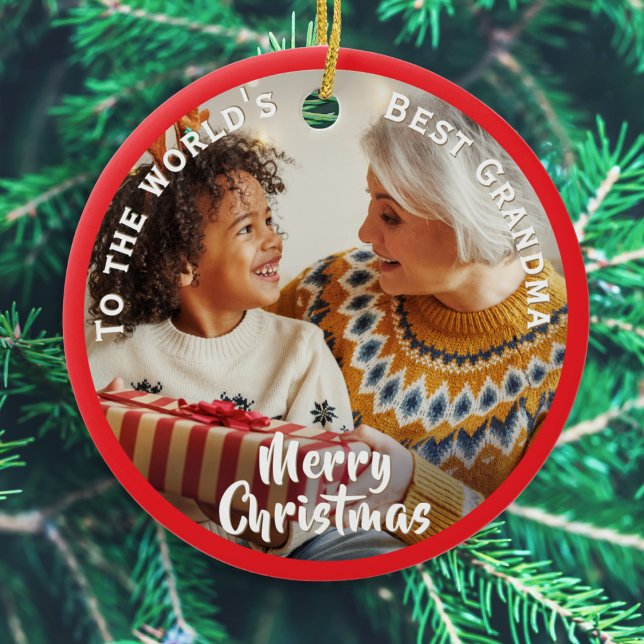 Das beste Oma Custom Foto der Welt Weihnachten Keramik Ornament (Create your own festive. ornament for Grandma. complete with your choice of photo and message)