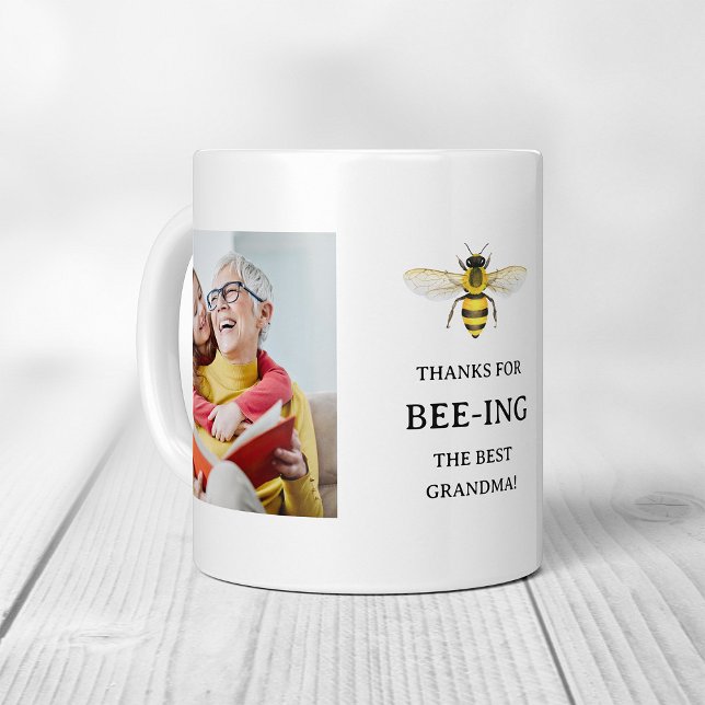 Das beste Oma | Einfache Niedliche Bienen und Foto Kaffeetasse (Von Creator hochgeladen)
