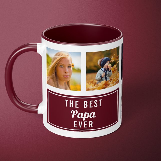 Das beste Papa-je-Burgundy Collage Custom-Foto Tasse (Von Creator hochgeladen)