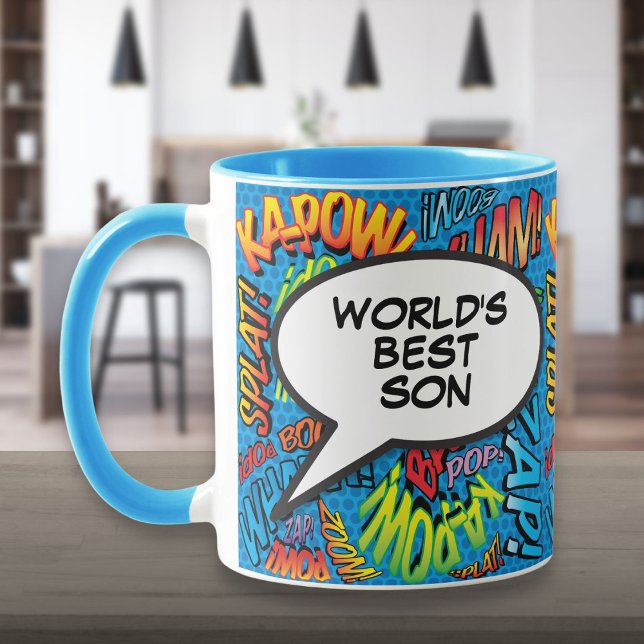 Das beste Son Fun Retro Comic Book Blue Tasse (World's Best Son Fun Retro Comic Book Blue Mug)