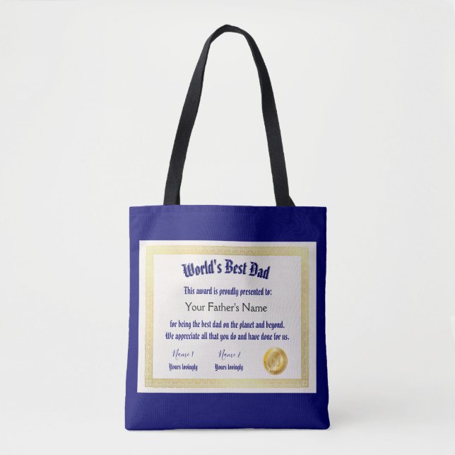 Das beste Vater-Zertifikat der modernen Funny Worl Tasche (Vorderseite)