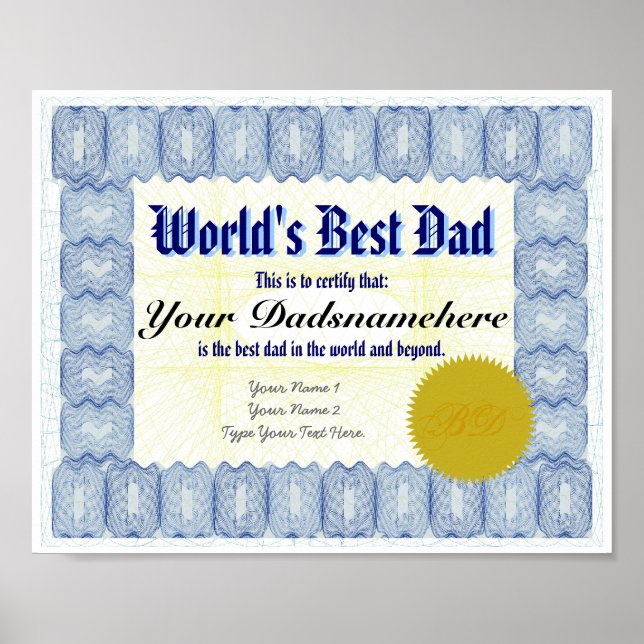 Das beste Vater-Zertifikationspaket der Welt Poster (Vorne)