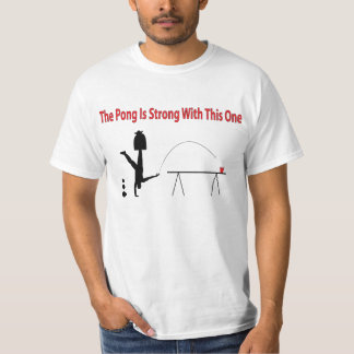 Das Bier Pong ist starkes Shirt im roten Text oben