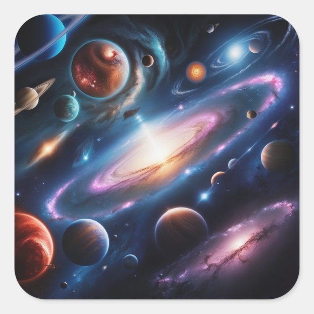 Das Bild der Planeten Quadratischer Aufkleber (Vorderseite)