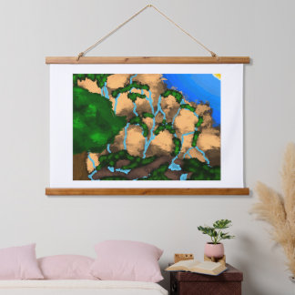 Das Bild einer Klippe mit sich hinabfließenden Bäc Wandteppich Mit Holzrahmen