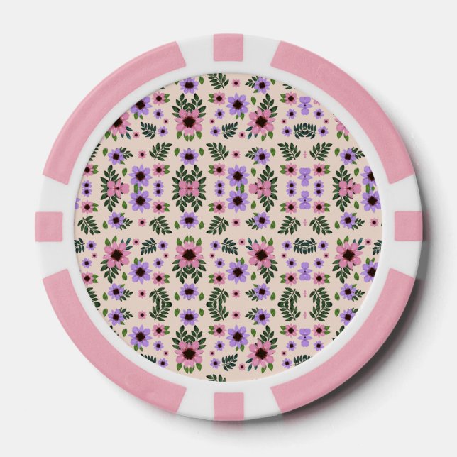 Das Bild zeigt Pokerchips mit einem Blumenmuster (Vorderseite)