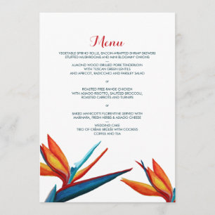Das "Bird of Paradise Watercolor Wedding Menu" Menükarte