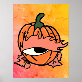 Das blaue Auge des spoky Pumpkins Poster