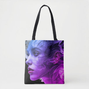 Das blaue + lila Mädchen im Rauch auf einer Umhäng Tasche