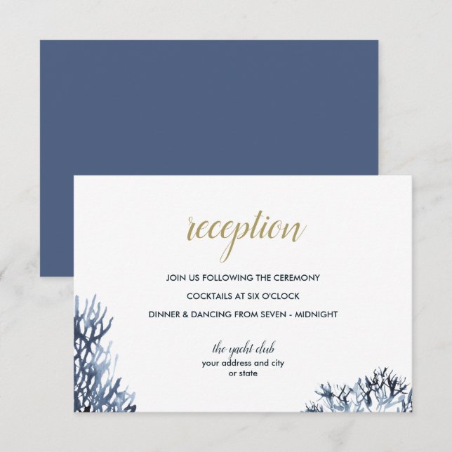 Das blaue Riff | Empfang von Nautical Wedding Einladung (Vorne/Hinten)