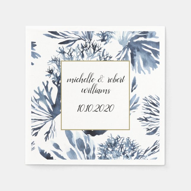Das blaue Riff | Nautische Hochzeit personalisiert Serviette (Vorderseite)