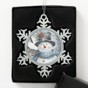 Das blaue und weiße Schneemannskreuz Schneeflocken Zinn-Ornament