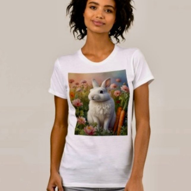Das Blossom Bunny & Carrot Patch T-Shirt (Comfy tri-blend women’s tee feminine fit, scoop neck, short sleeves, relaxed fit.  
)