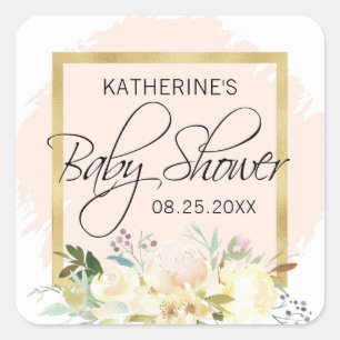 Das Blumen Aquarell erröten rosa GoldBabyparty Quadratischer Aufkleber