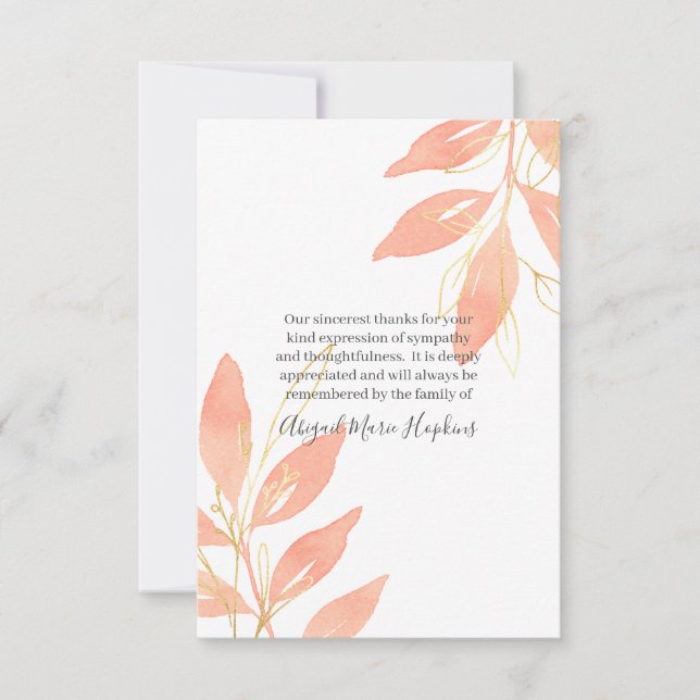 Das Blumen Goldpfirsich-Aquarell danken Ihnen Dankeskarte (Vorderseite)