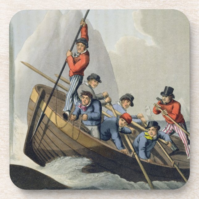 Das Boot eines Schiffs, das einen Wal, graviert Untersetzer (Vorderseite)