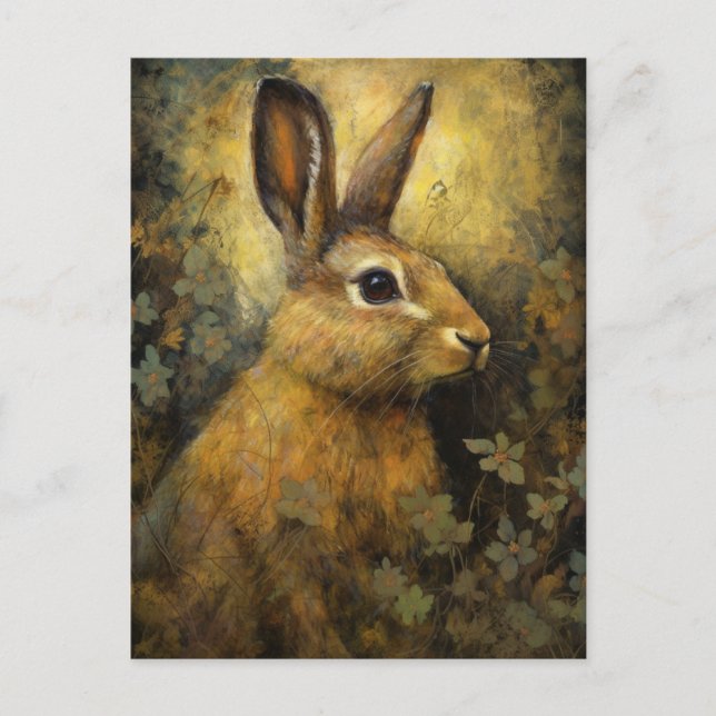 Das braune Kaninchen und die Blume Postkarte (Vorderseite)