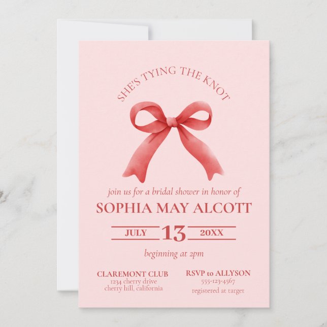 Das Brautparty der Knot Coquette Girly Bow Einladung (Vorderseite)