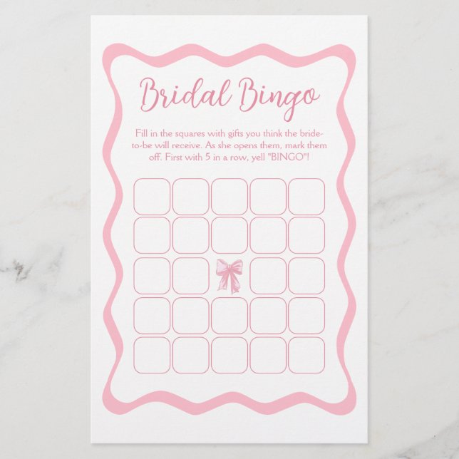 Das Brautparty des Knotens Pink Bow Bingo Game (Vorderseite)