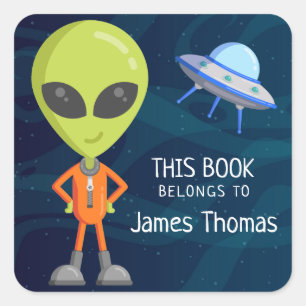 Das Buch "Grüne Alien" Quadratischer Aufkleber
