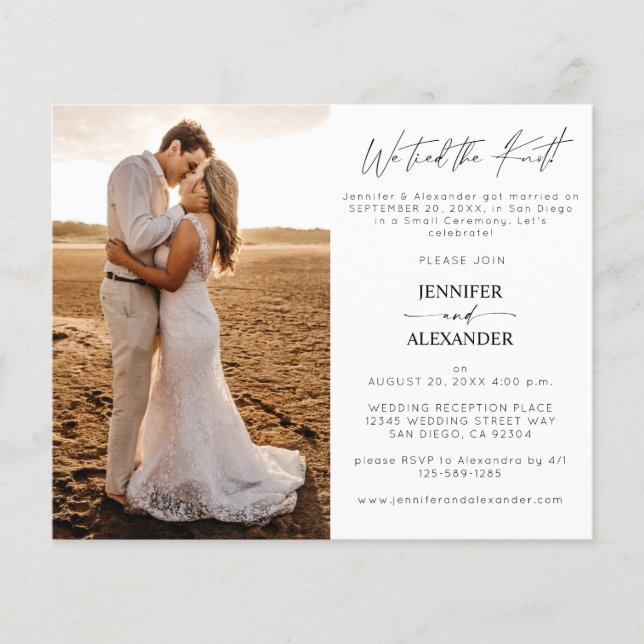 Das Budget Wir tippten den Knoten 1 Hochzeitsempfa Flyer (Vorne)