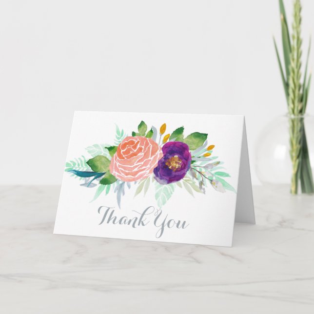 Das bunte Blumen Garten-Aquarell danken Ihnen Dankeskarte (Vorderseite)