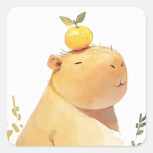 Das Capybara, das Orange trug Quadratischer Aufkleber